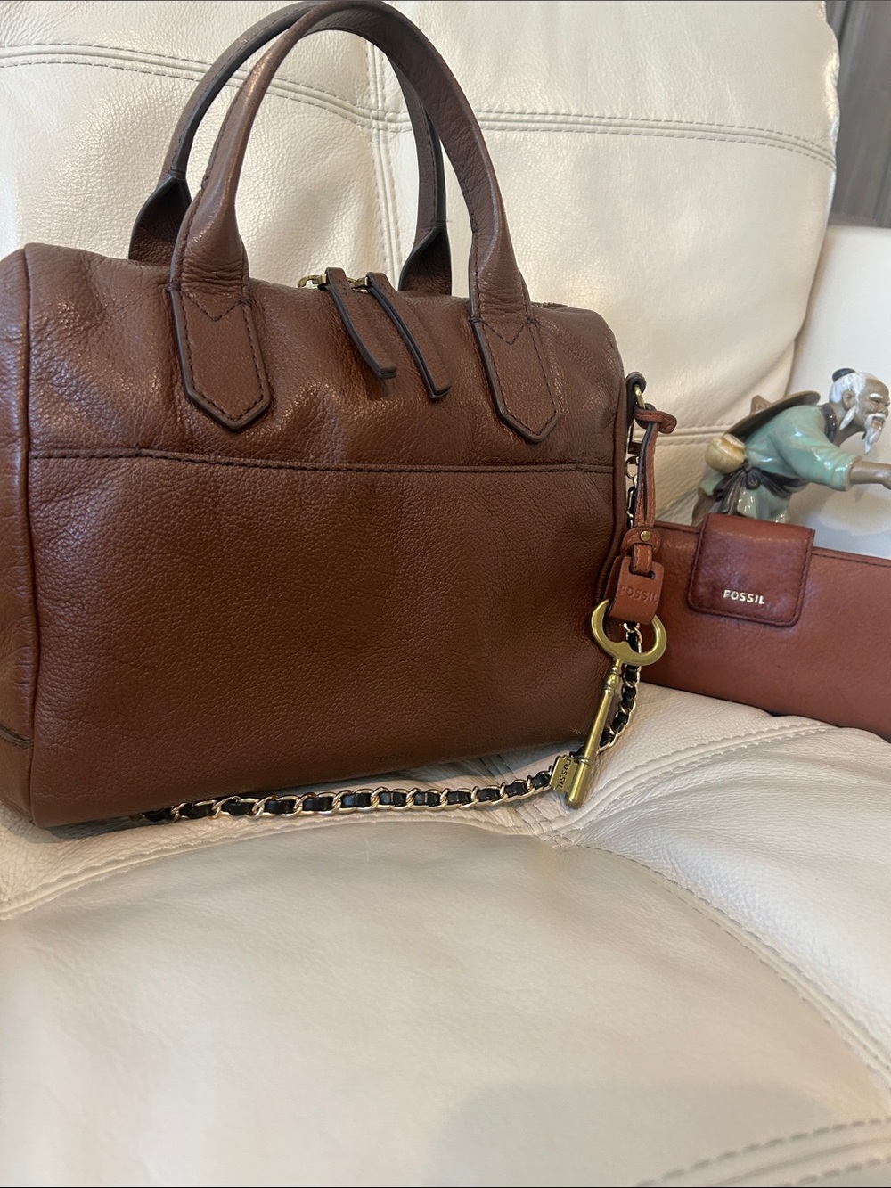 Fossil Fiona Vintage Dark Brown Leather Satchel w/Fossil Madison Long Wallet